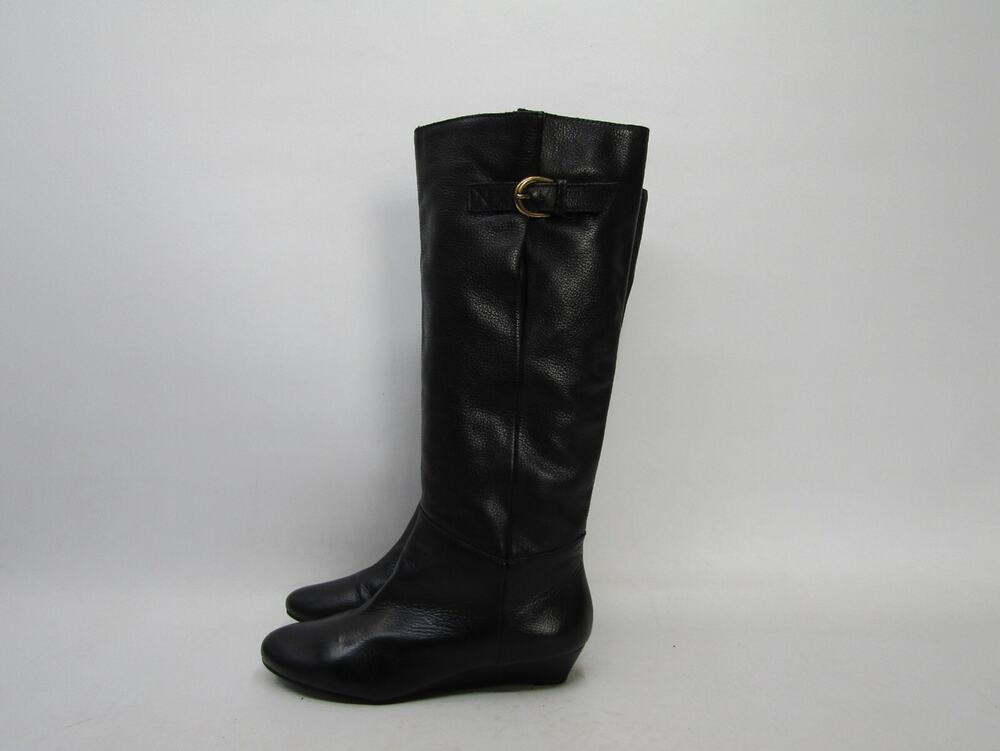 Steven By Steve Madden Womens Sz 8.5 Black Leather Wedge Zip Knee High Boots